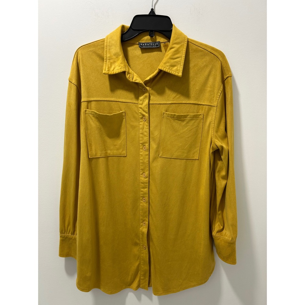 Bagatelle Collection Mustard Yellow Faux Suede Button Down Shirt Womens Medium